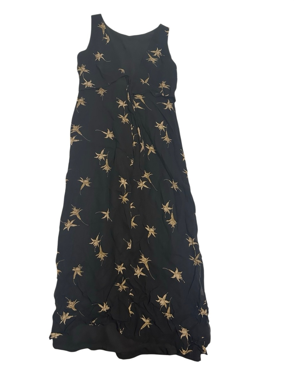 Ann Taylor Black Maxi Swim Cover-Up with Gold Floral Motif